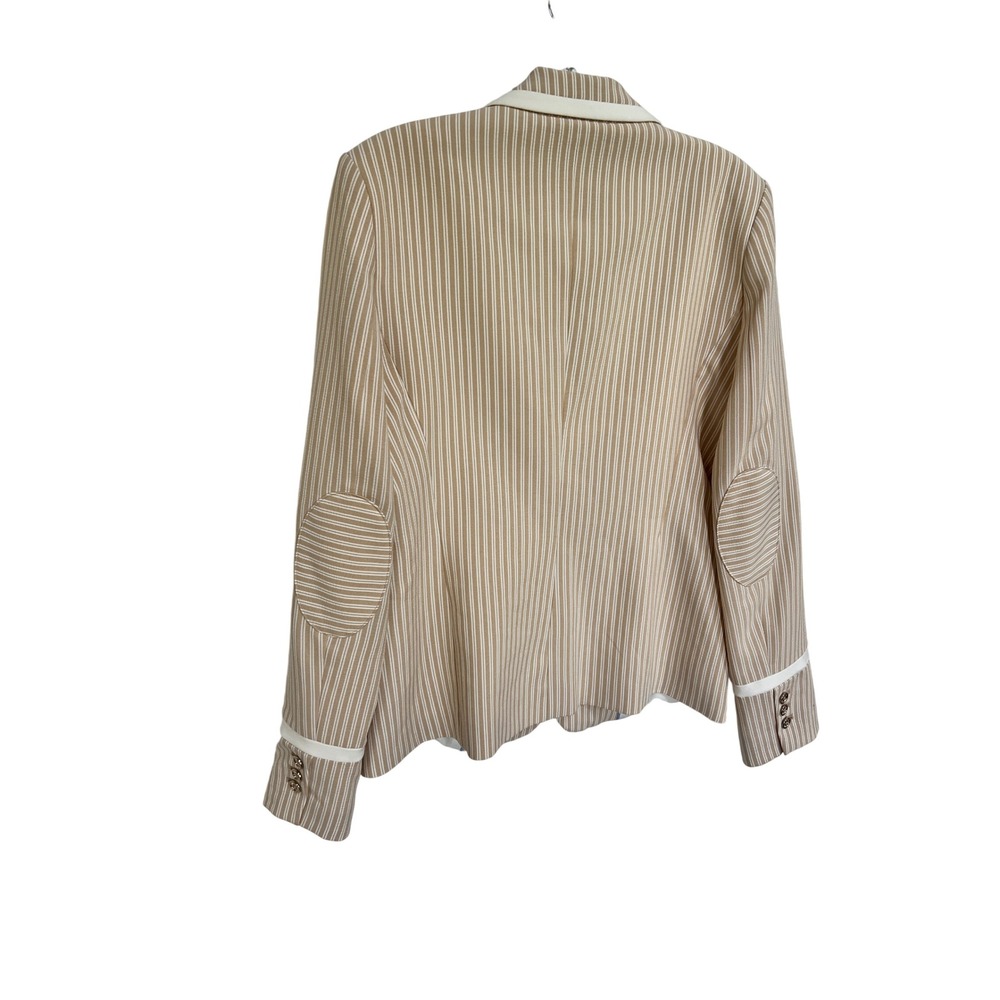Tommy Hilfiger Womens Tan White Striped Blazer Elbow Patches Size 8 - Picture 6 of 9